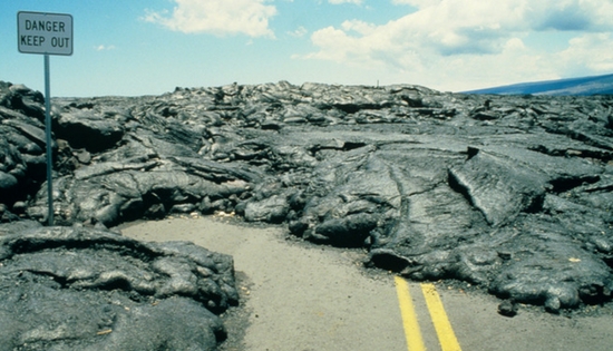highway with cooled lava flows covering it